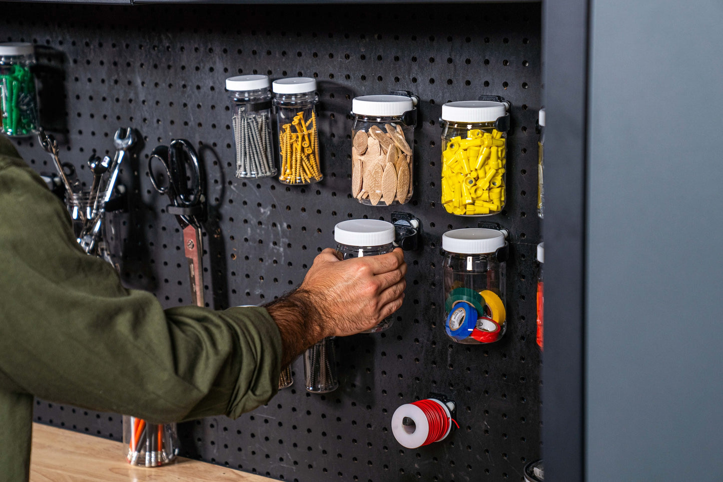 Wallwerx DIY Home Kit - Wall mounted jars, hooks, tool holders