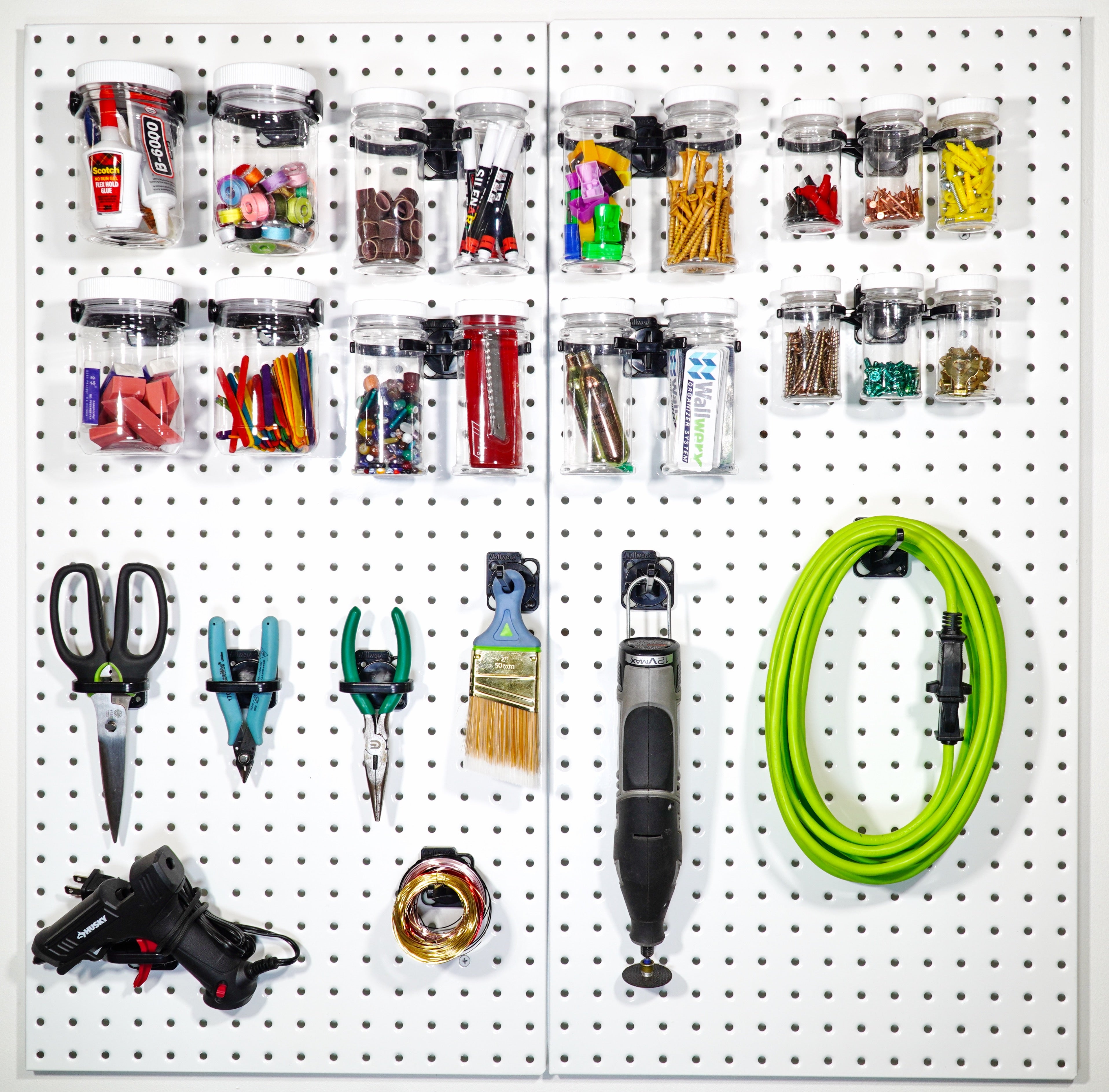 Pegboard + Starter Kit - black metal pegboard, pegboard containers, hooks, tool holders (Copy)