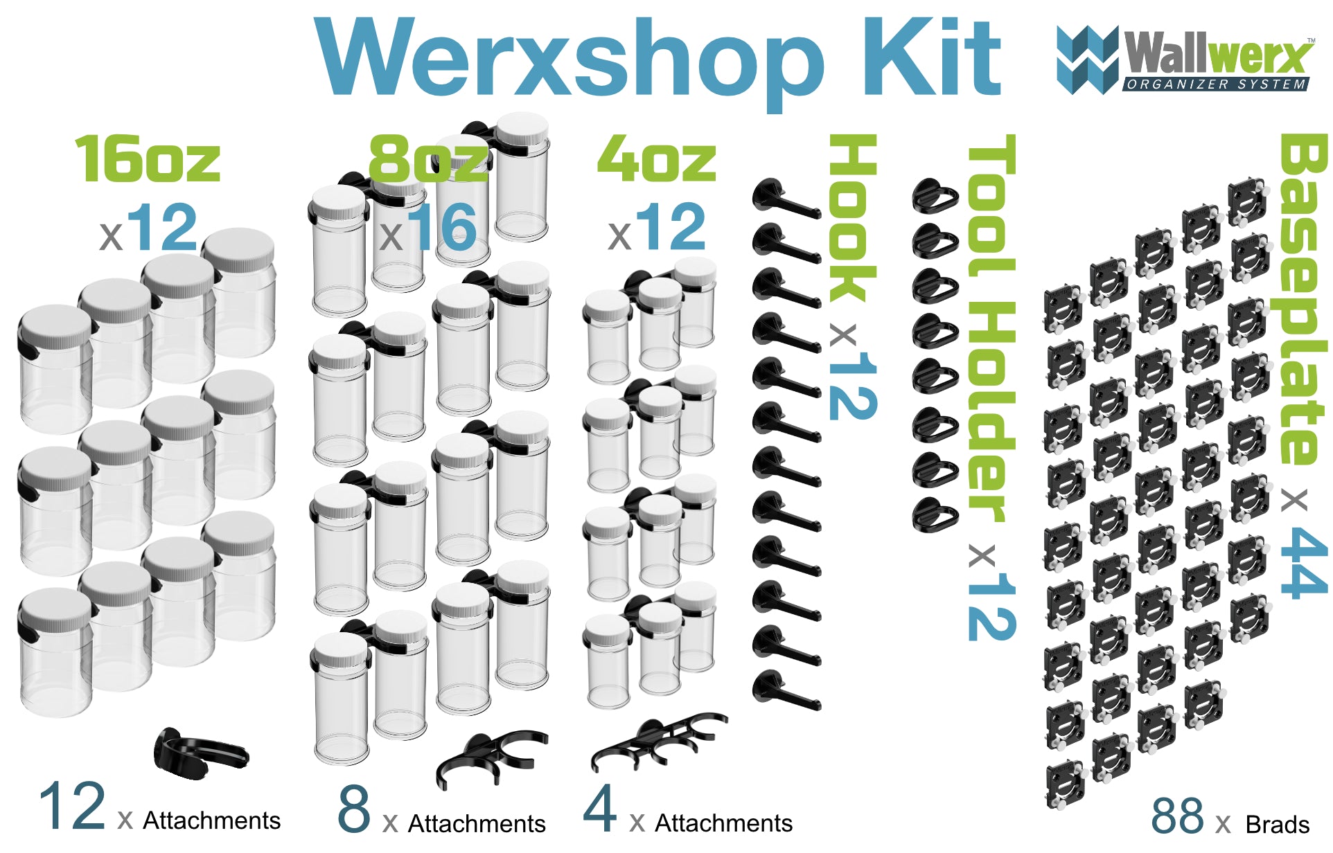 Wallwerx Werxshop Kit - Wall mounted jars, hooks, tool holders