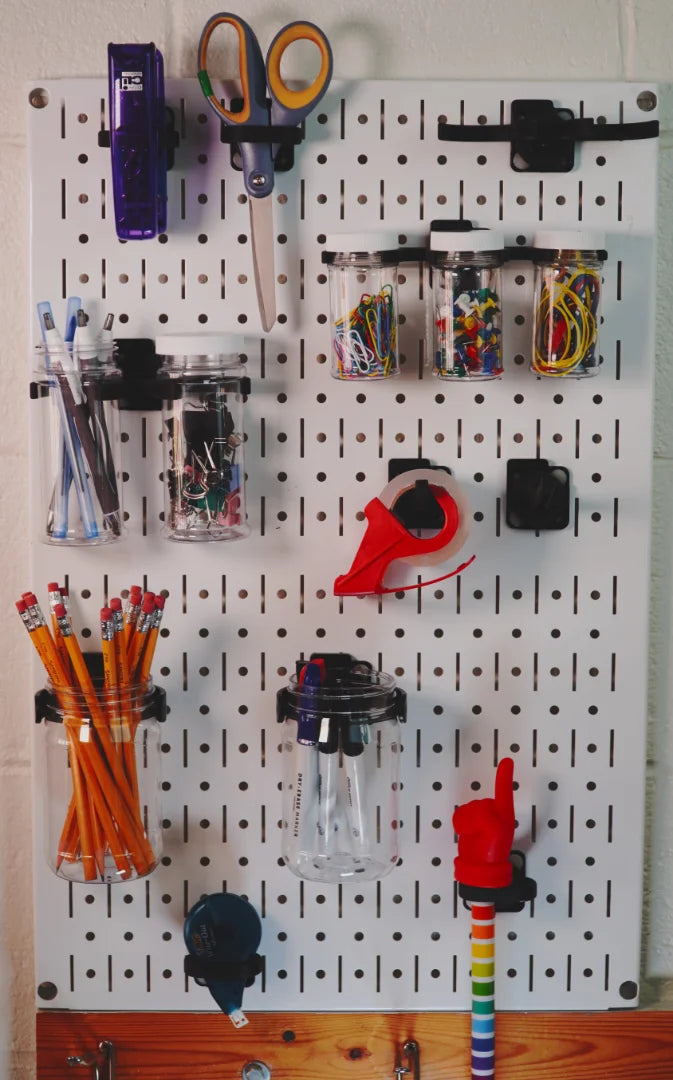 Pegboard + Starter Kit - black metal pegboard, pegboard containers, hooks, tool holders (Copy)