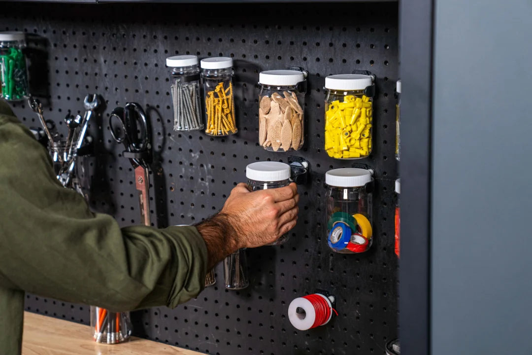 Wallwerx Starter Kit - Wall mounted jars, hooks, tool holders