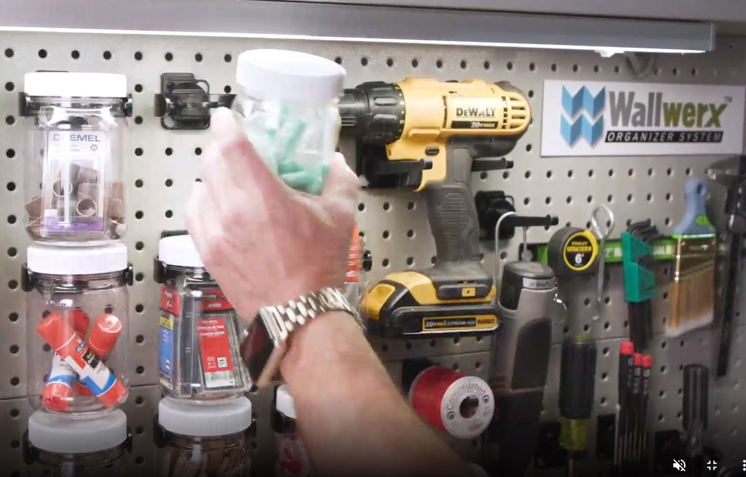 Easy to mount and remove garage wall storage container system by Wallwerx